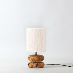 Olive River Rock Table Lamp, Hand Turned Reclaimed Wood, MCM, Handstrung Shade