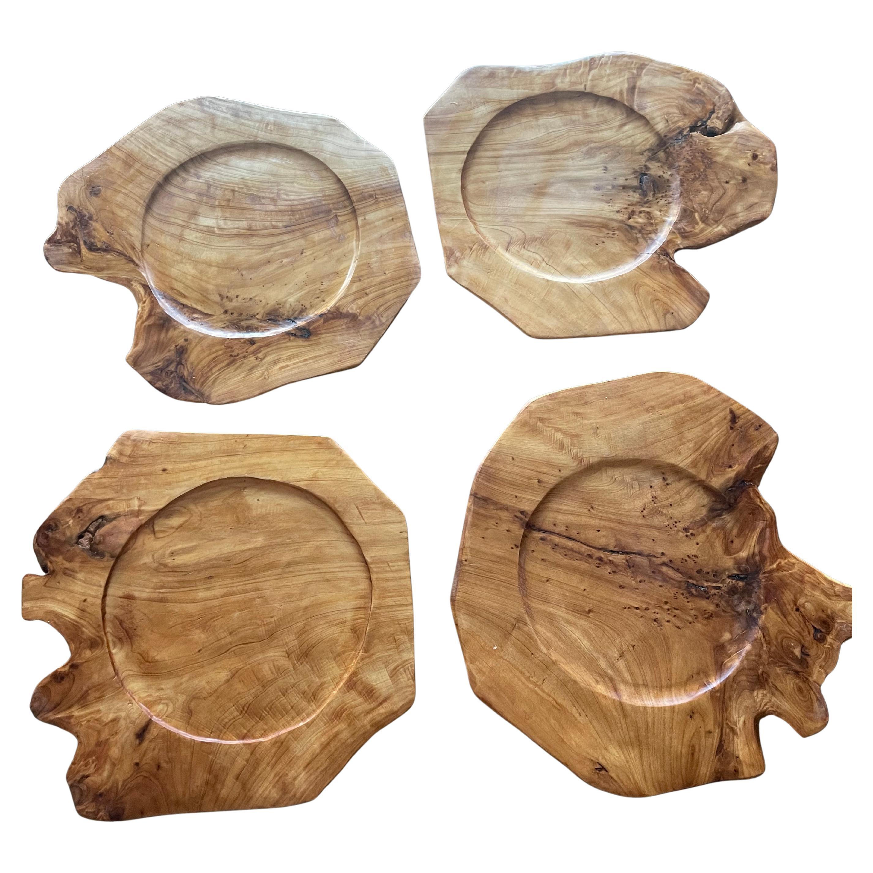 Platos 4 S de Madera de Raíz de Olivo Hechos a Mano