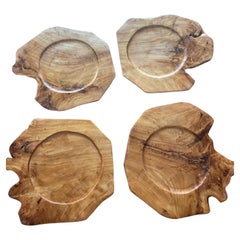 Platos 4 S de Madera de Raíz de Olivo Hechos a Mano