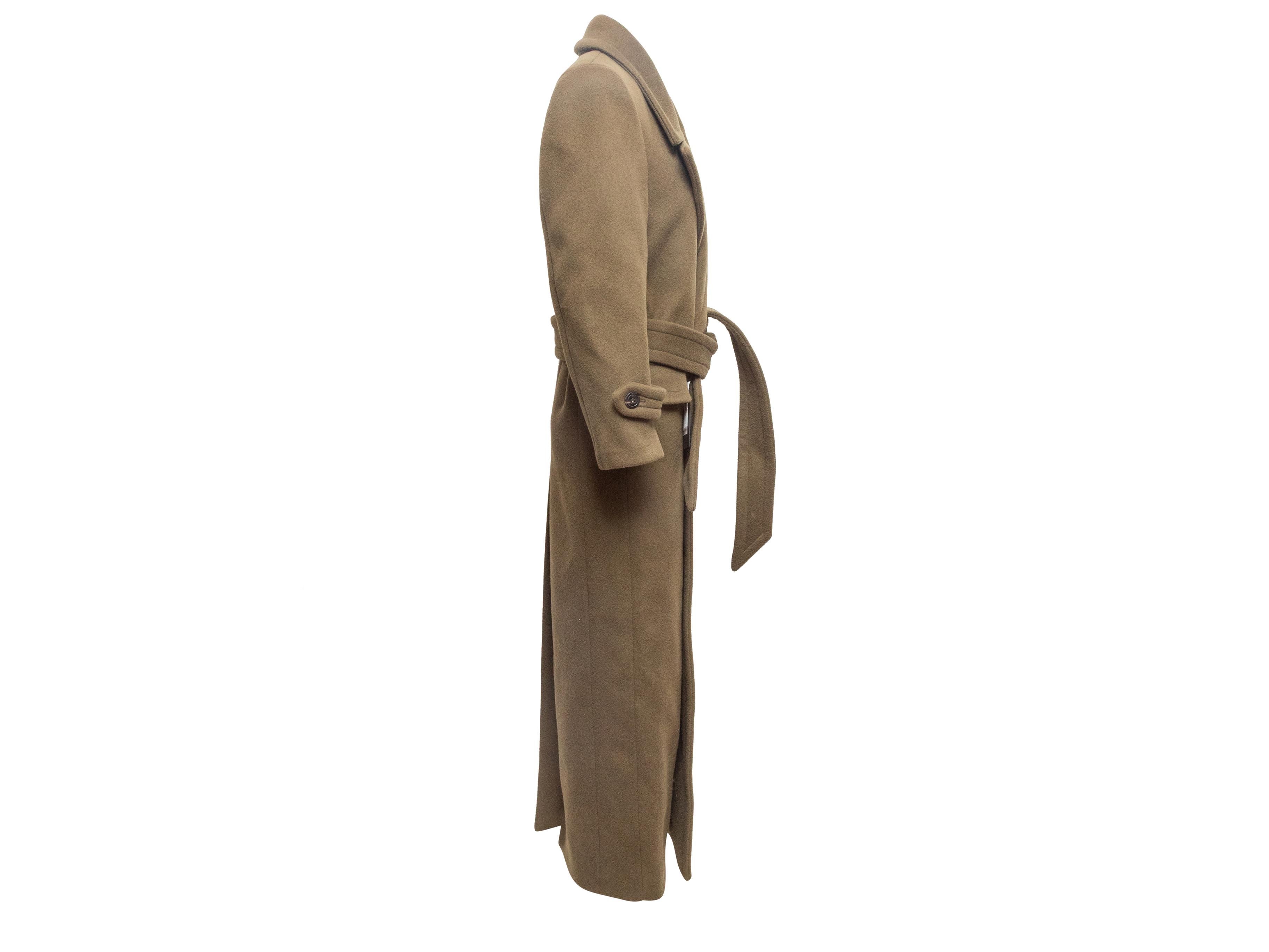 Marrone Saint Laurent Olive Trench lungo con cintura in lana Taglia FR 36 in vendita