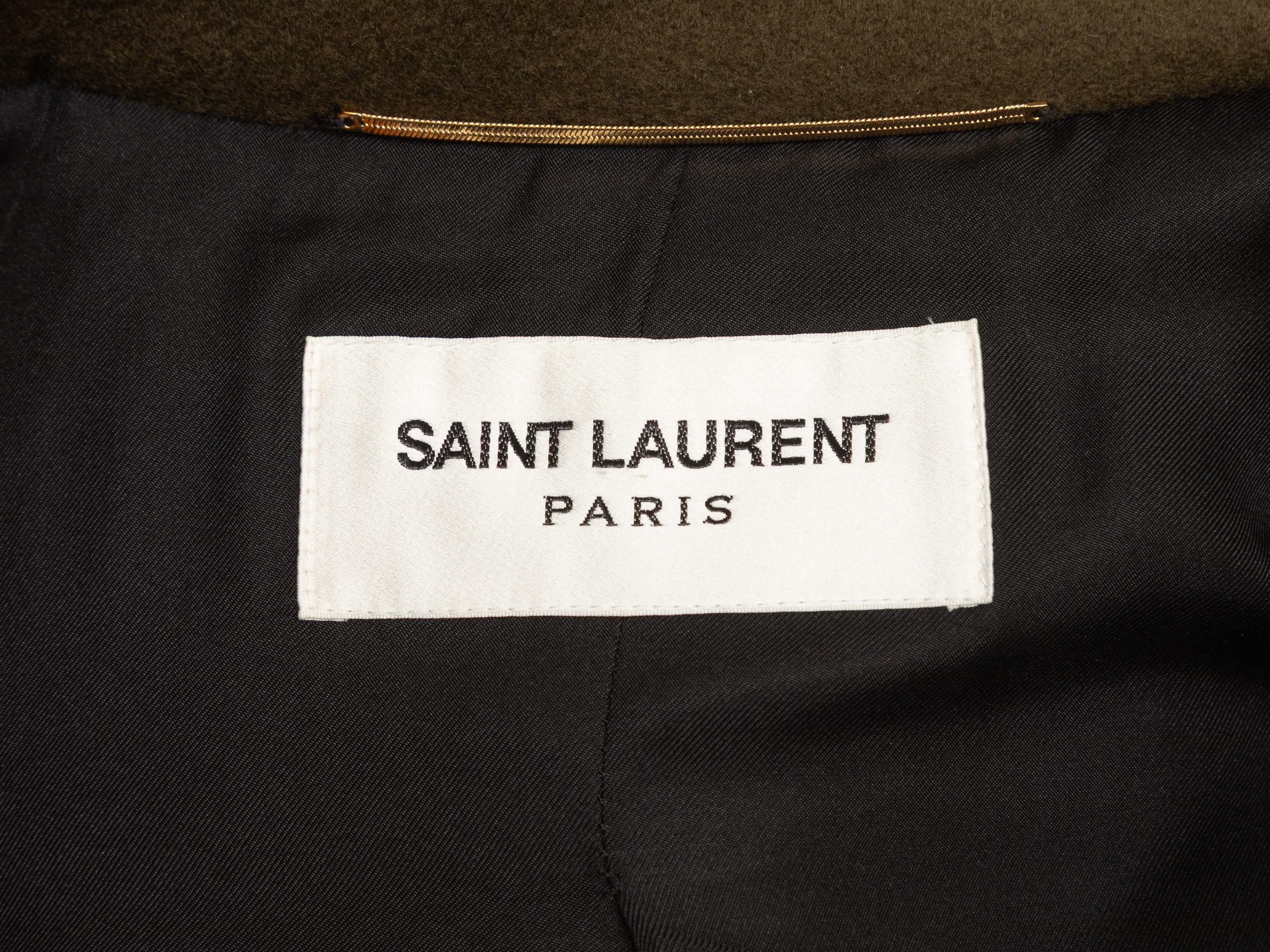 Donna Saint Laurent Olive Trench lungo con cintura in lana Taglia FR 36 in vendita