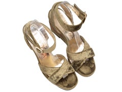 Olive Salvatore Ferragamo Embellished Velvet Wedge Sandals Size 37
