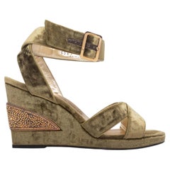 Olive Salvatore Ferragamo Embellished Velvet Wedge Sandals Size 37