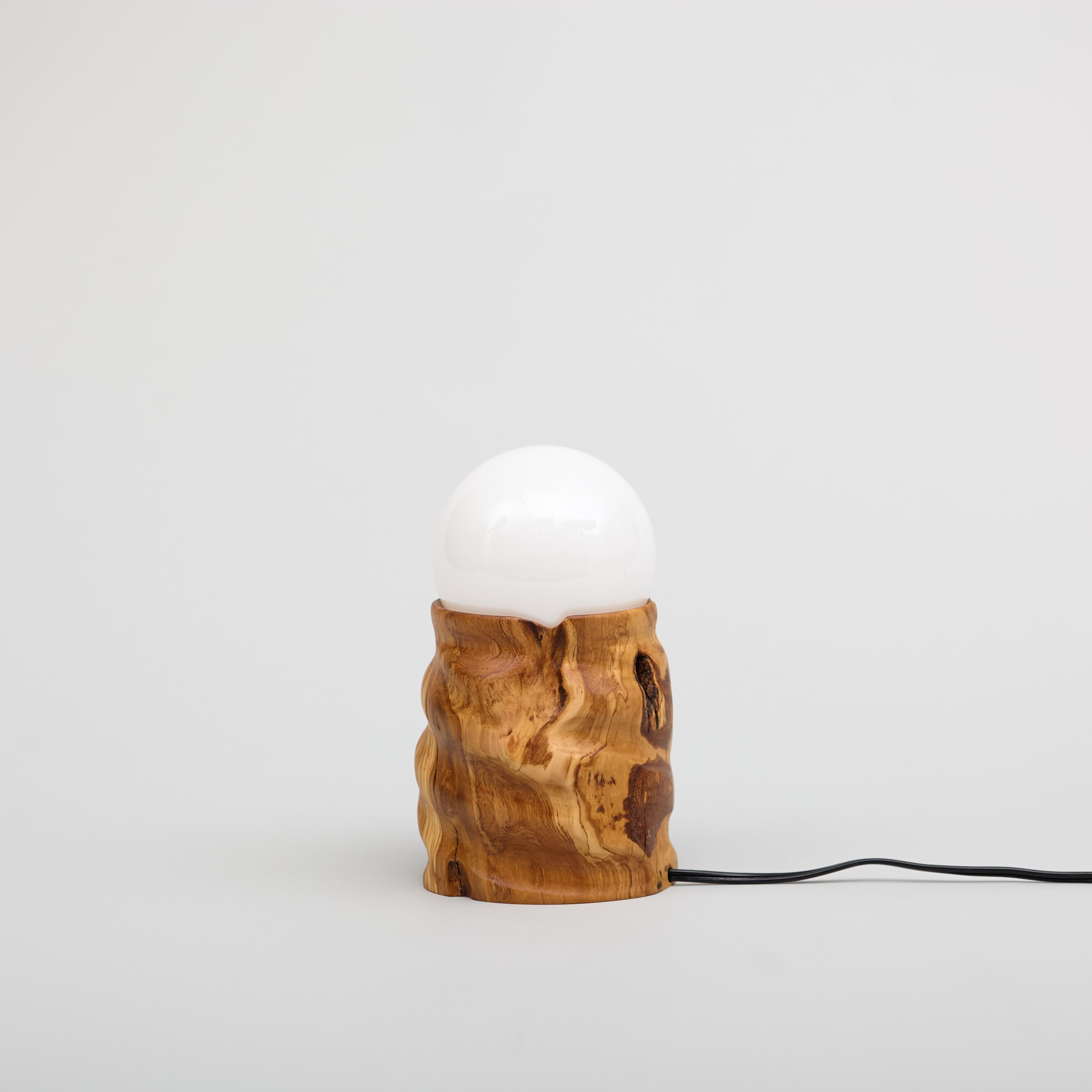 American Olive Sculptural Table Lamp, Hand Turned Reclaimed Wood, MCM For Sale