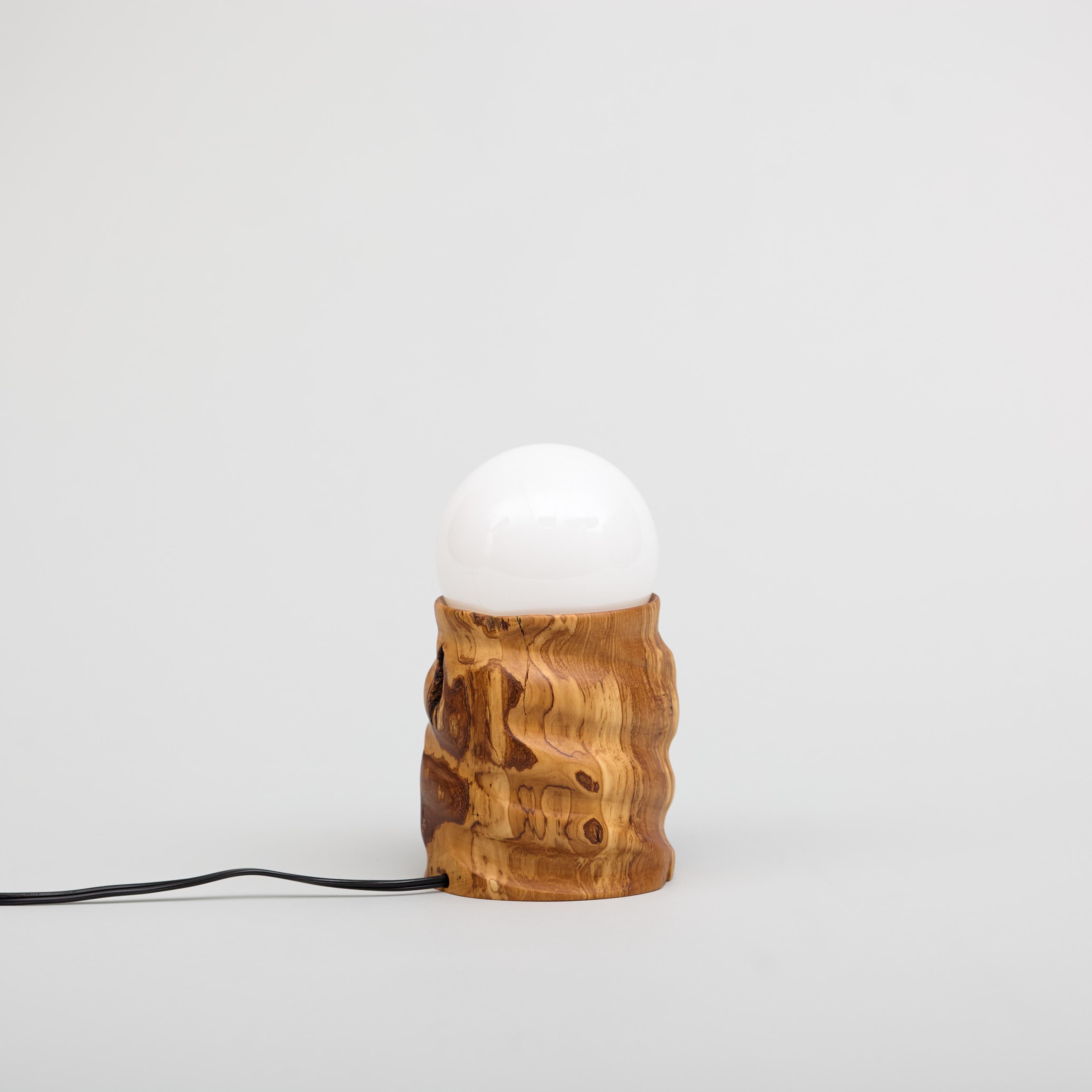 Olive Sculptural Table Lamp, Hand Turned Reclaimed Wood, MCM In New Condition For Sale In Los Angeles, CA