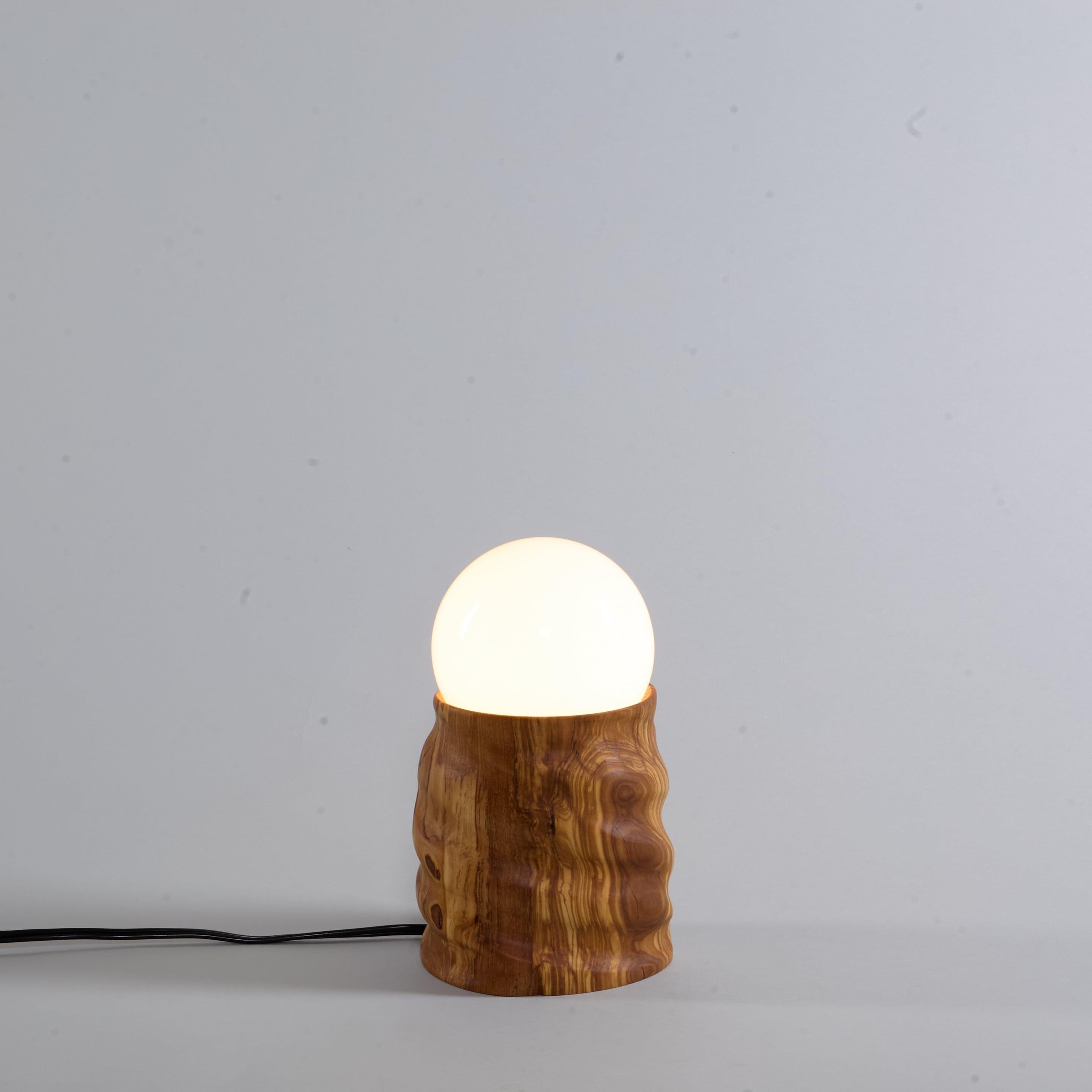 Olive Sculptural Table Lamp, Hand Turned Reclaimed Wood, MCM For Sale 1
