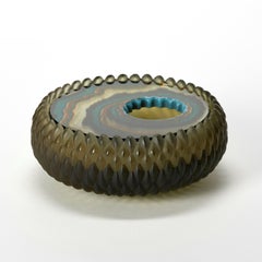 Olive Smoke Tourbillon, a green, brown, ochre & jade glass box by Angela Jarman