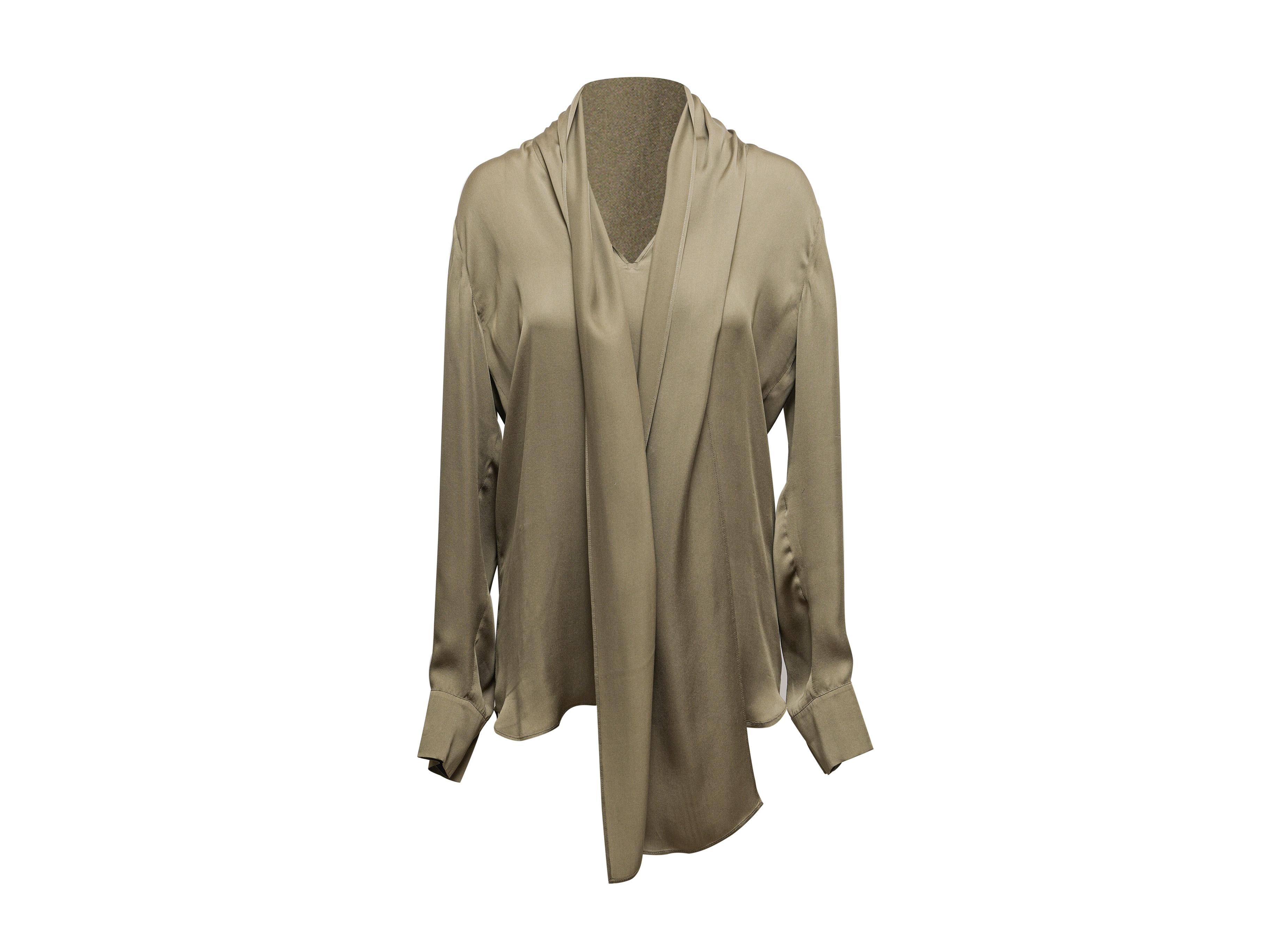 Olive Stella McCartney Silk Pussy Bow Blouse Size IT 42