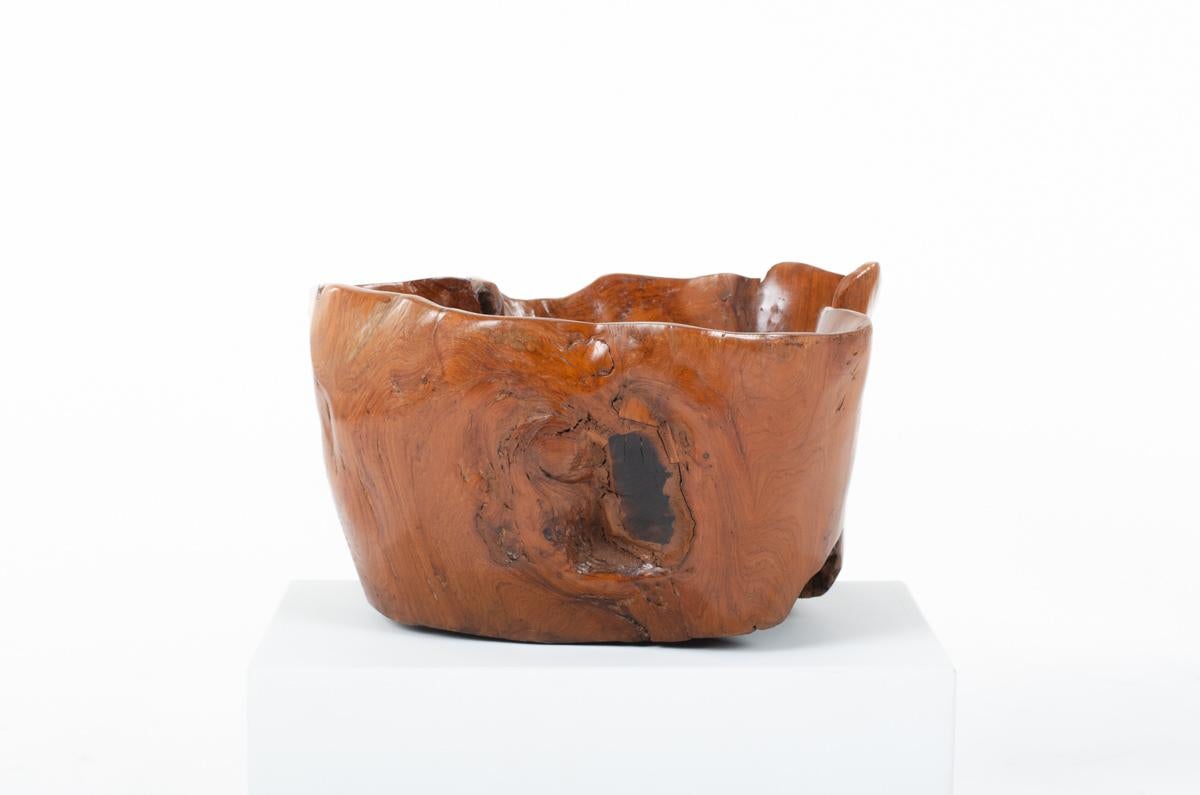 French Olive tree bowl, brutalist design For Sale