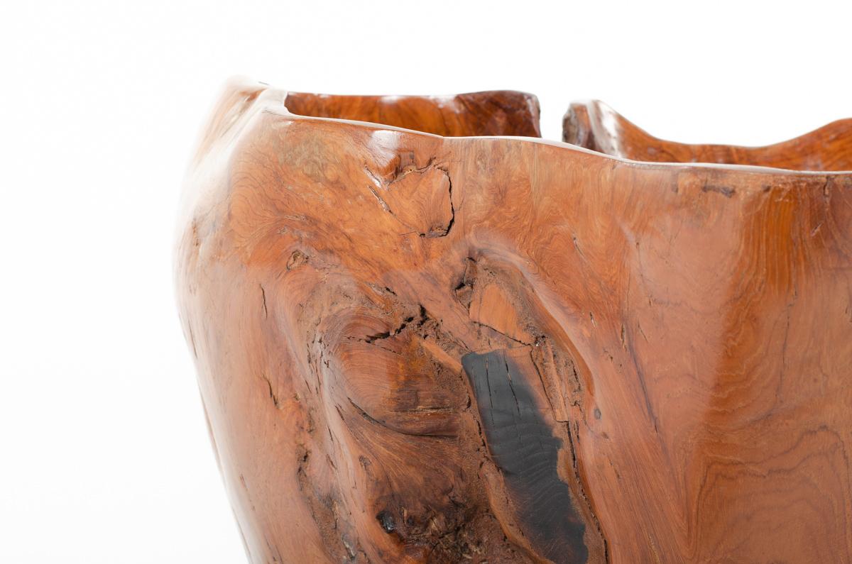 Wood Olive tree bowl, brutalist design For Sale