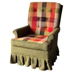 Olive Tweed Swivel Rocker with Patchwork Plaid Upholstery, 1970s