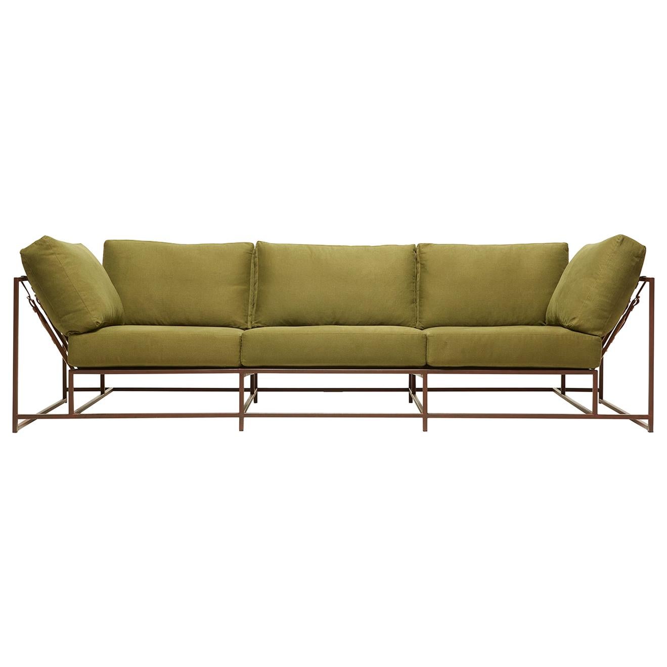 Olive Twill Canvas and Marbled Rust Sofa