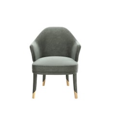 Olive Velvet High-Back Dining Chair, Customizable, Made in Portugal