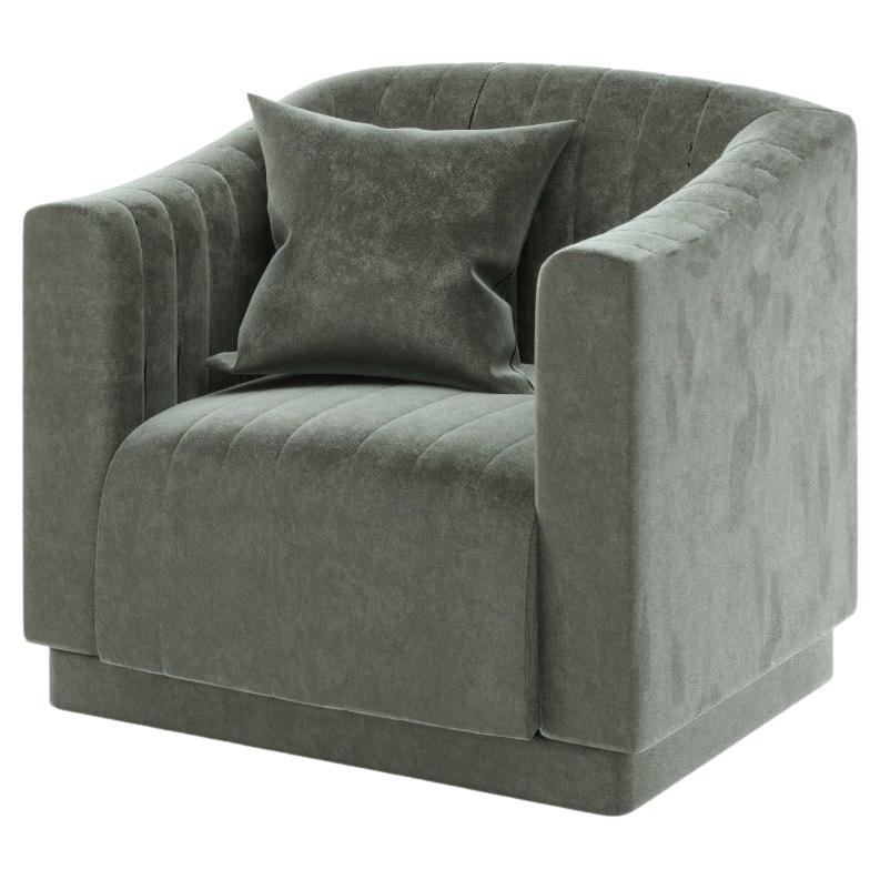 Olive Velvet Modern Uphostery Armchair For Sale