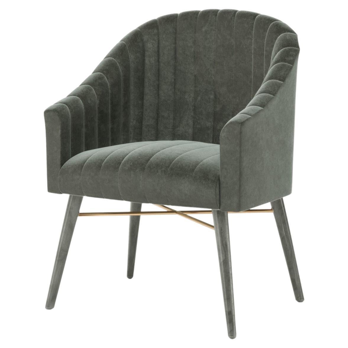 Olive Velvet Modern Uphostery Dining Chair W/ Feet For Sale