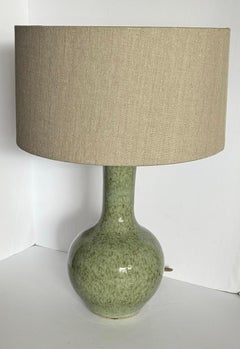 Olive With Brown Splatter Design Pair Lamps With Shades, China, Contemporary