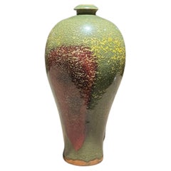 Olive With Burgundy Glaze Small Spout Vase, China, Contemporary
