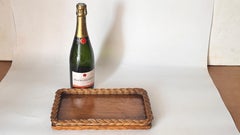Vassoio da portata in legno di Oliver e canna intrecciata - Francia, anni '70