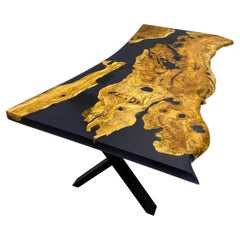 Table de salle à manger & bureau & table de salle de conférence en bois d'olivier et résine noire
