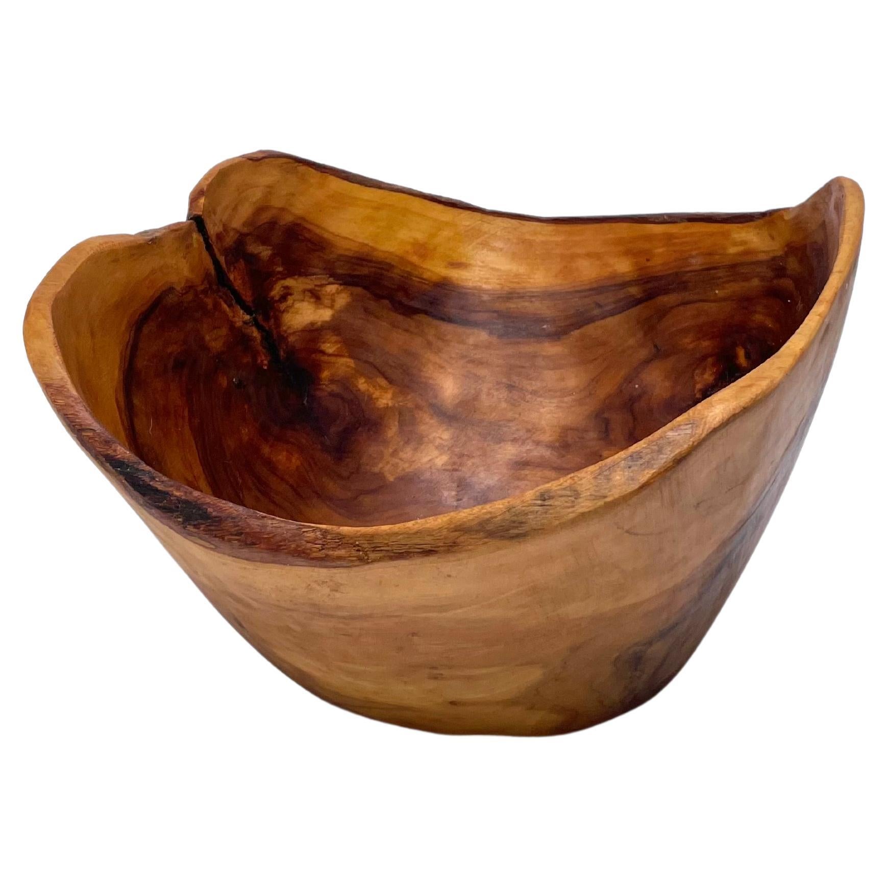 Olive Wood Bowl, French Riviera Style, France 1960, Brown Color For Sale