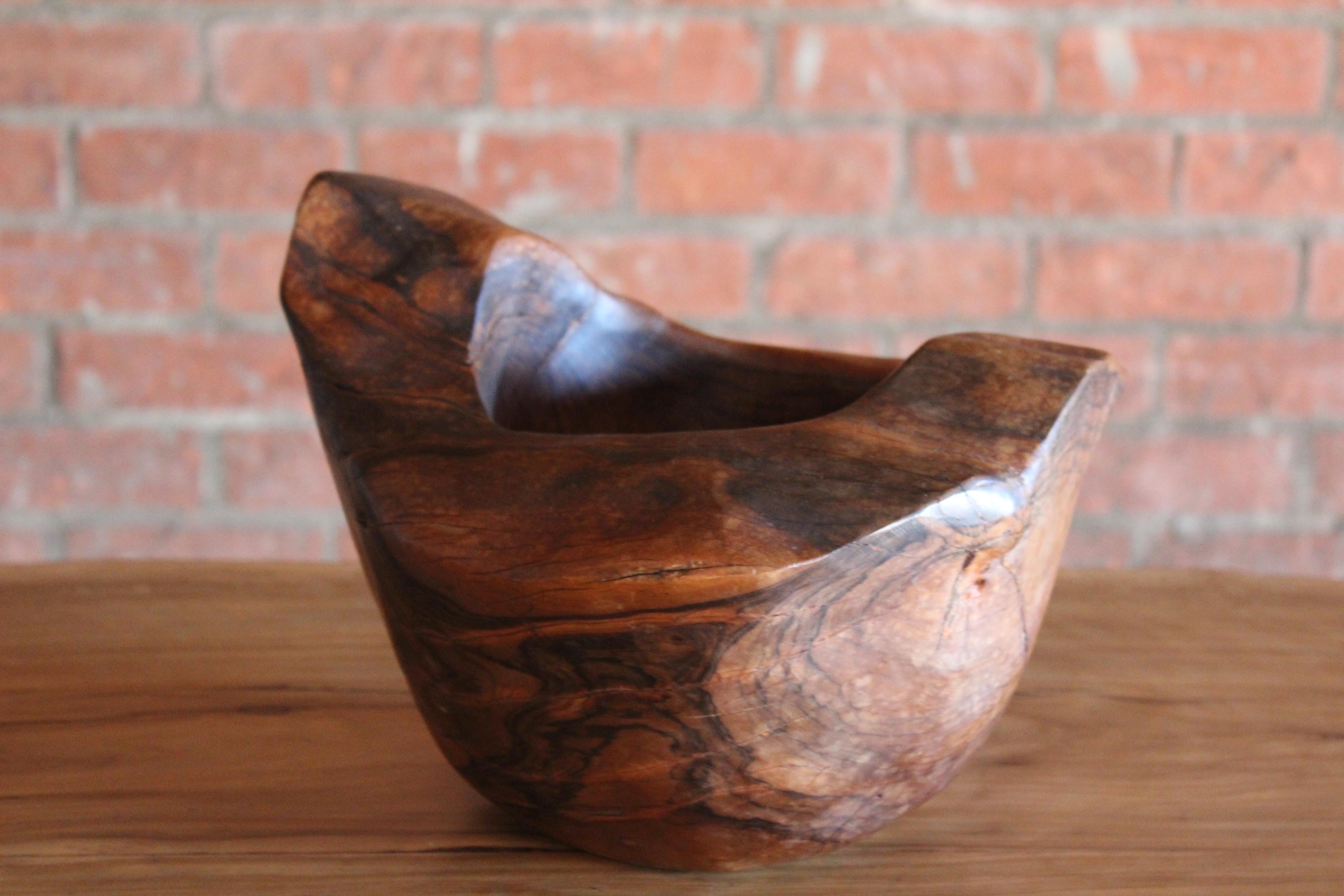 Solid wood carved bowl, France, 1960s. Good condition with some age appropriate wear.