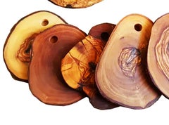 Coasters Mediterranean  Olive Wood Handmade With Wood Slices Go in Burlap Bag