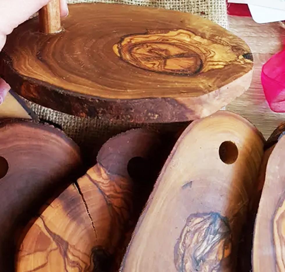 Spanish  Coasters Mediterranean  Olive Wood Handmade With Wood Slices Go in Burlap Bag