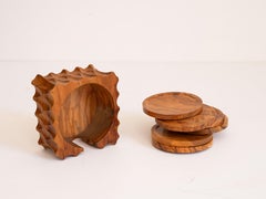 Lot de dessous de verre en bois d'olivier - Dessous de verre en bois sculpté de style « Mid-Century Modern » - France, années 1970