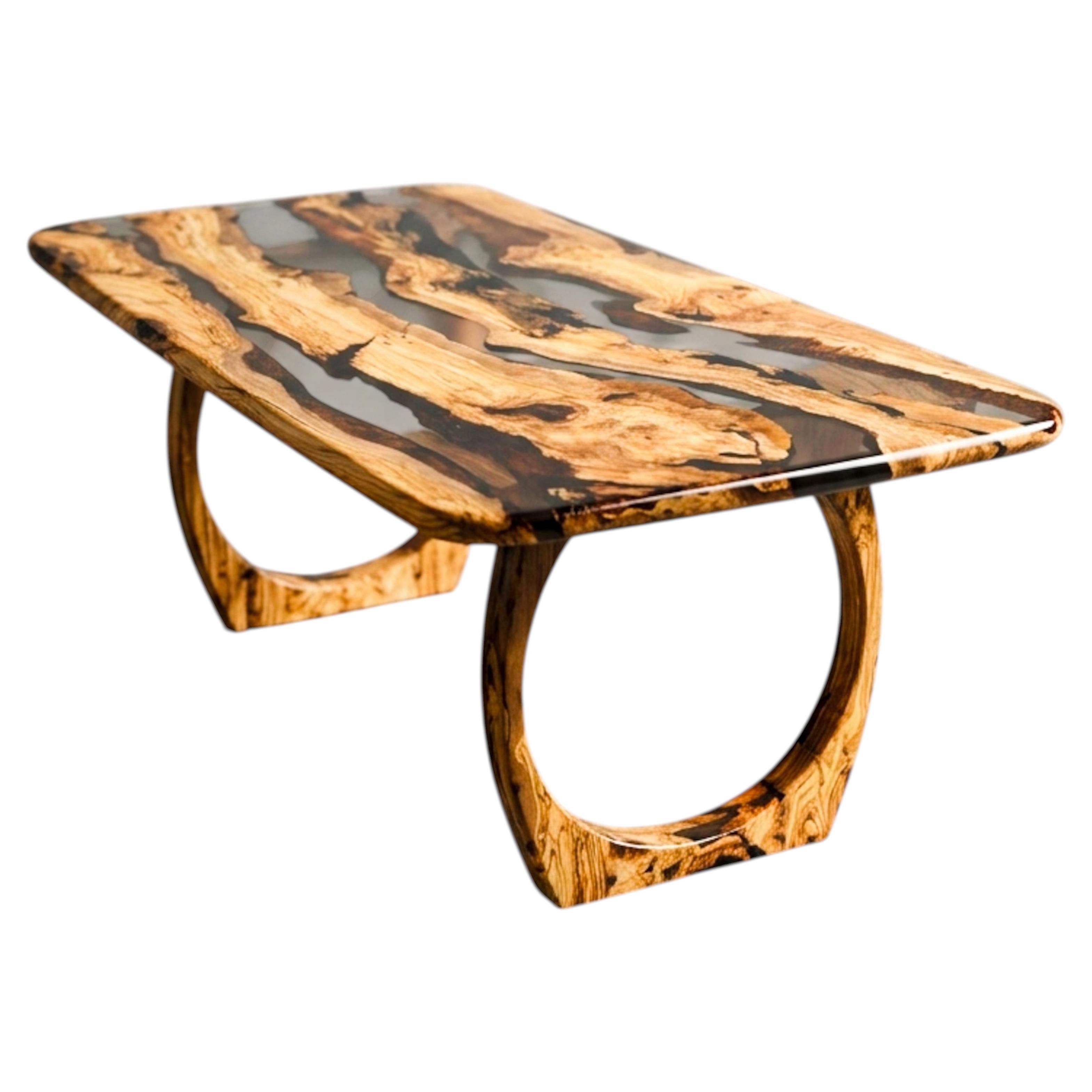 Mesa de comedor de madera de olivo con resina epoxi transparente, diseño personalizado, 8-10 plazas