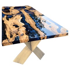 Olive Wood Epoxy Resin River Dining Table - Handmade Epoxy Live Edge Table