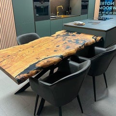 Olive Wood Epoxy Table - Wooden Dining Table - Rustic Wood Dine Table For 6