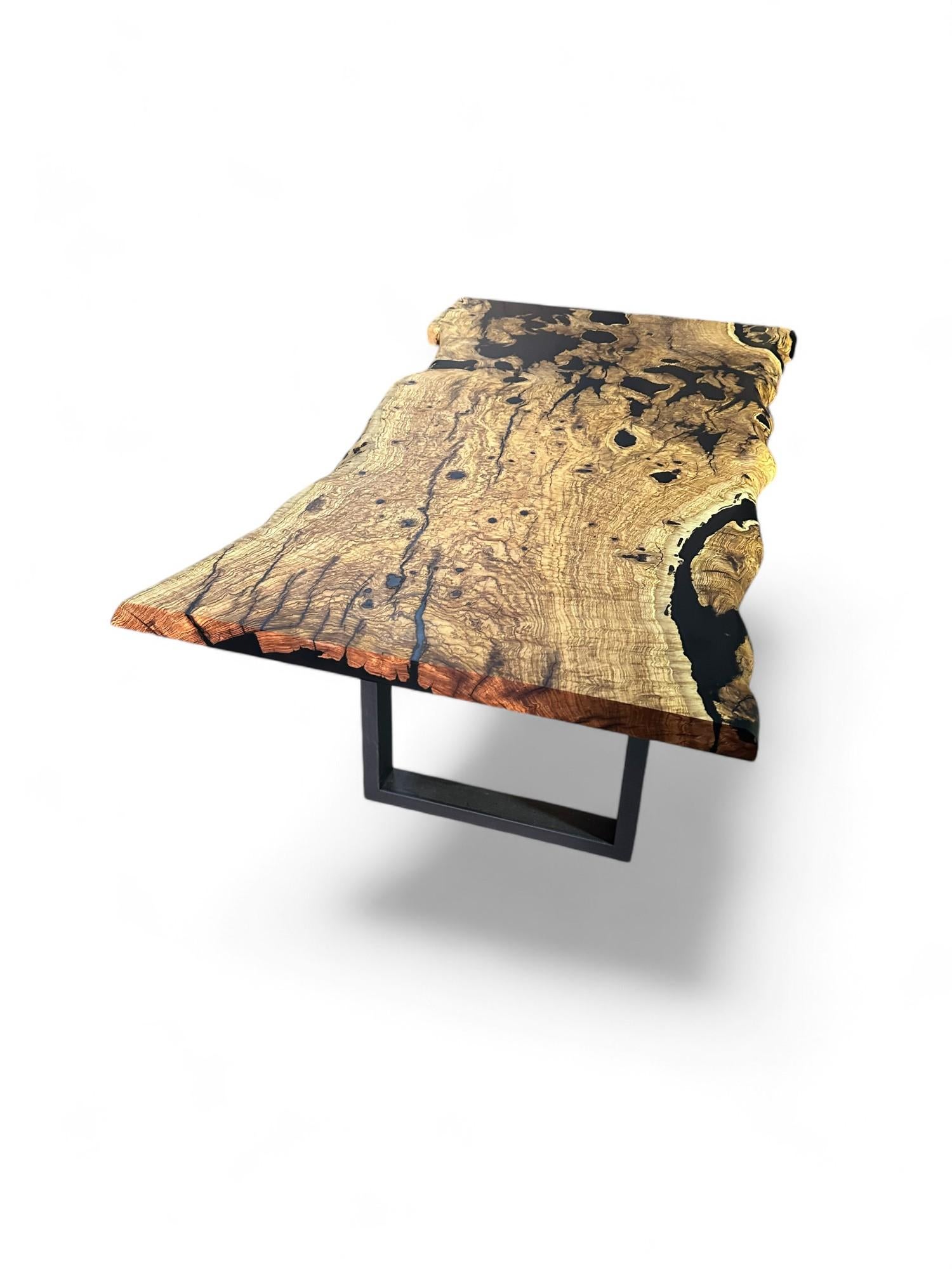 Brushed Olive Wood Epoxy Table - Wooden Dining Table - Rustic Wood Dine Table For 6 For Sale