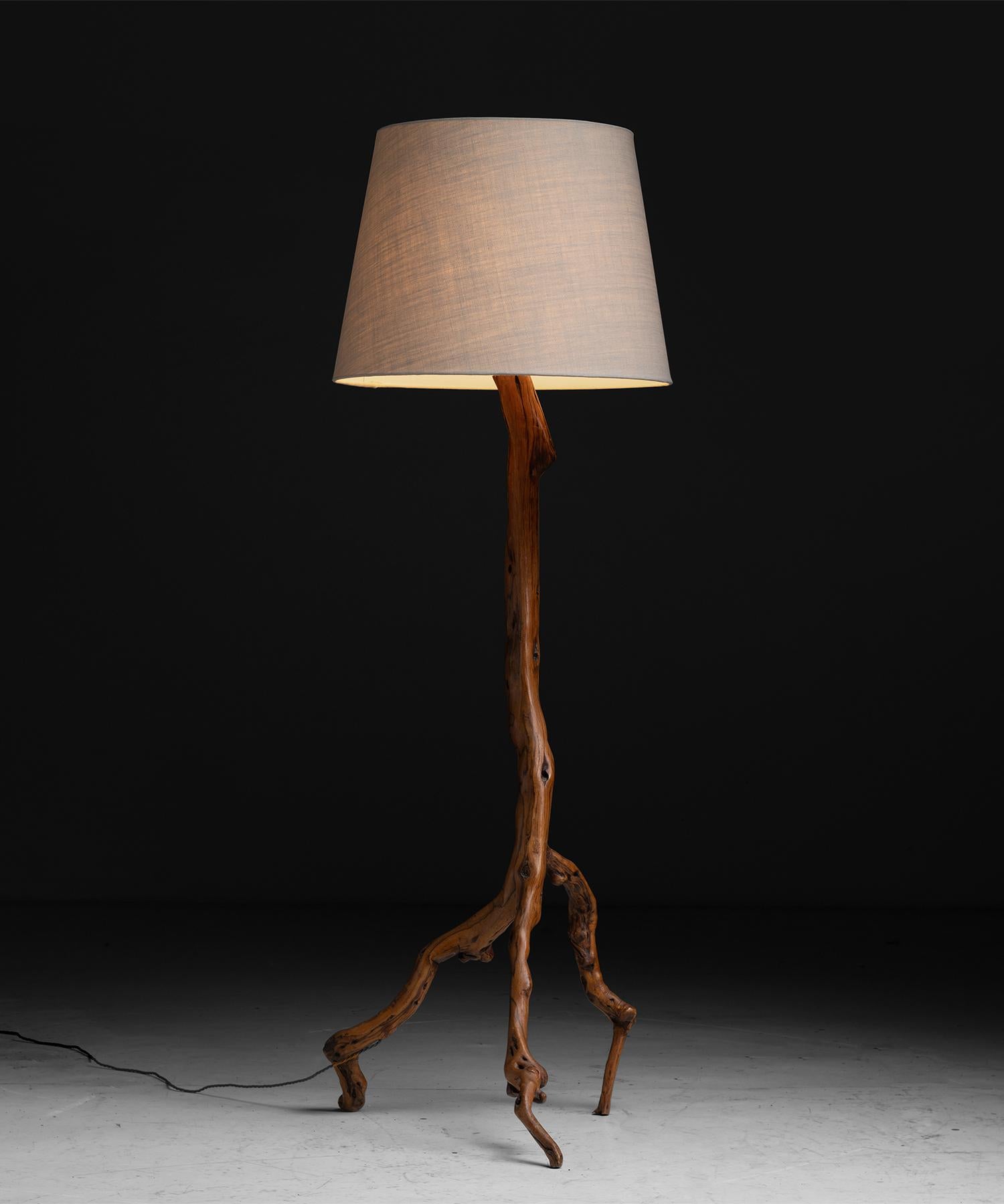 English Olive Wood Floor Lamp, England, circa 1960 For Sale