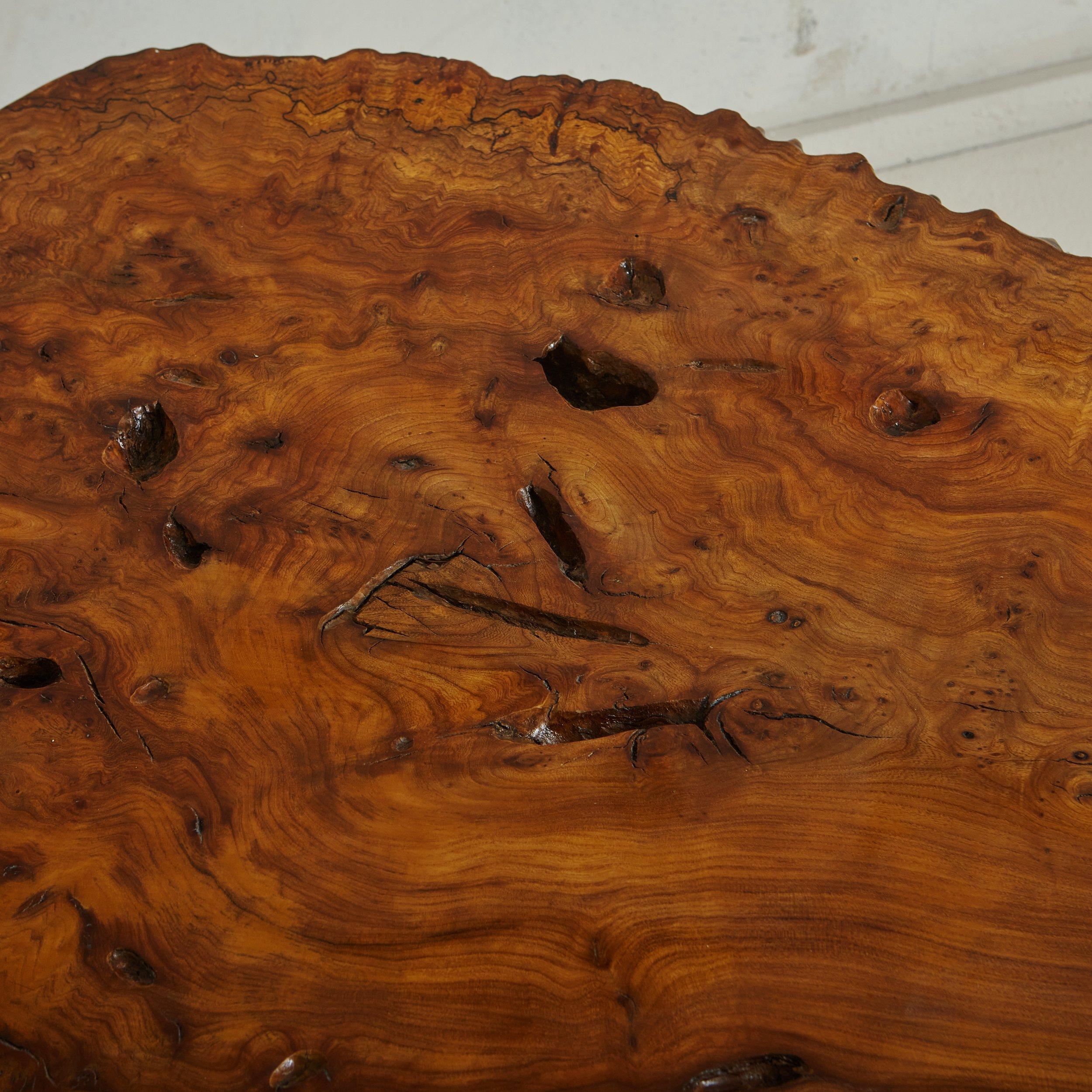 French Olive Wood Live Edge Coffee Table Signed Cauvin, France 1960s For Sale