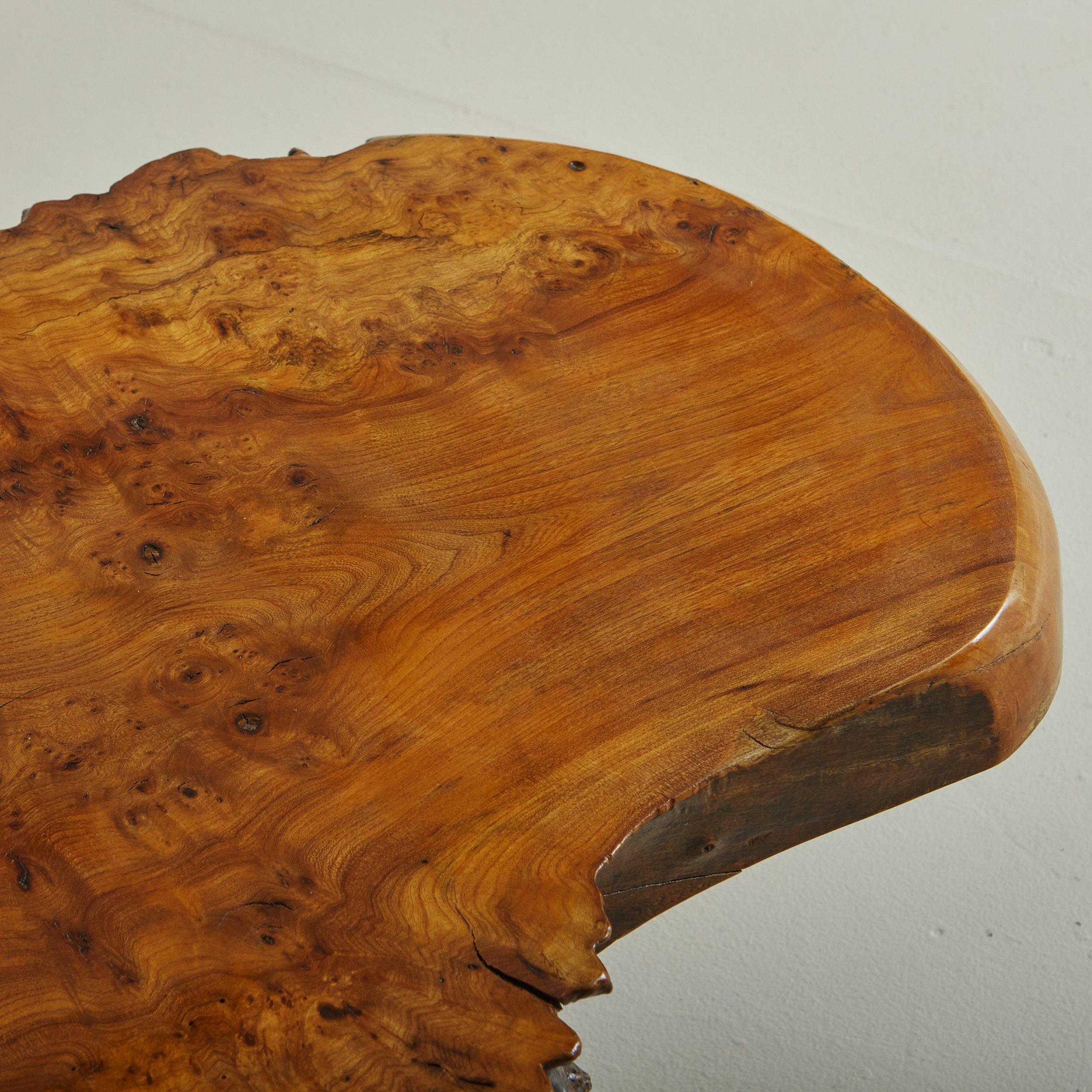 Olive Wood Live Edge Coffee Table Signed Cauvin, France 1960s In Good Condition For Sale In Chicago, IL