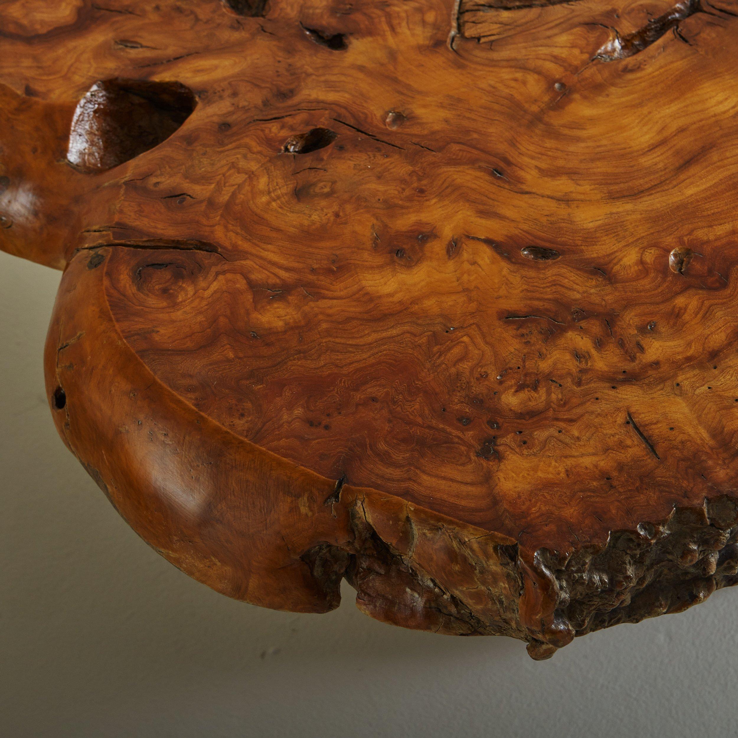 Olive Wood Live Edge Coffee Table Signed Cauvin, France 1960s For Sale 3