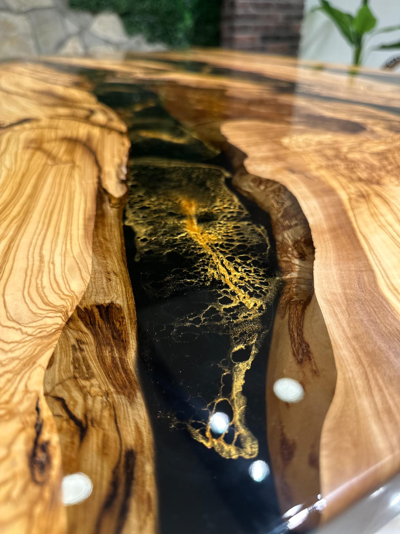 Olive Wood Live Edge Resin Table - Dining Custom Table - Kitchen Table For Sale 3