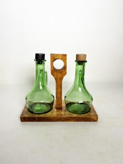 Olive wood oil/vinegar bottle holder, France, 1950