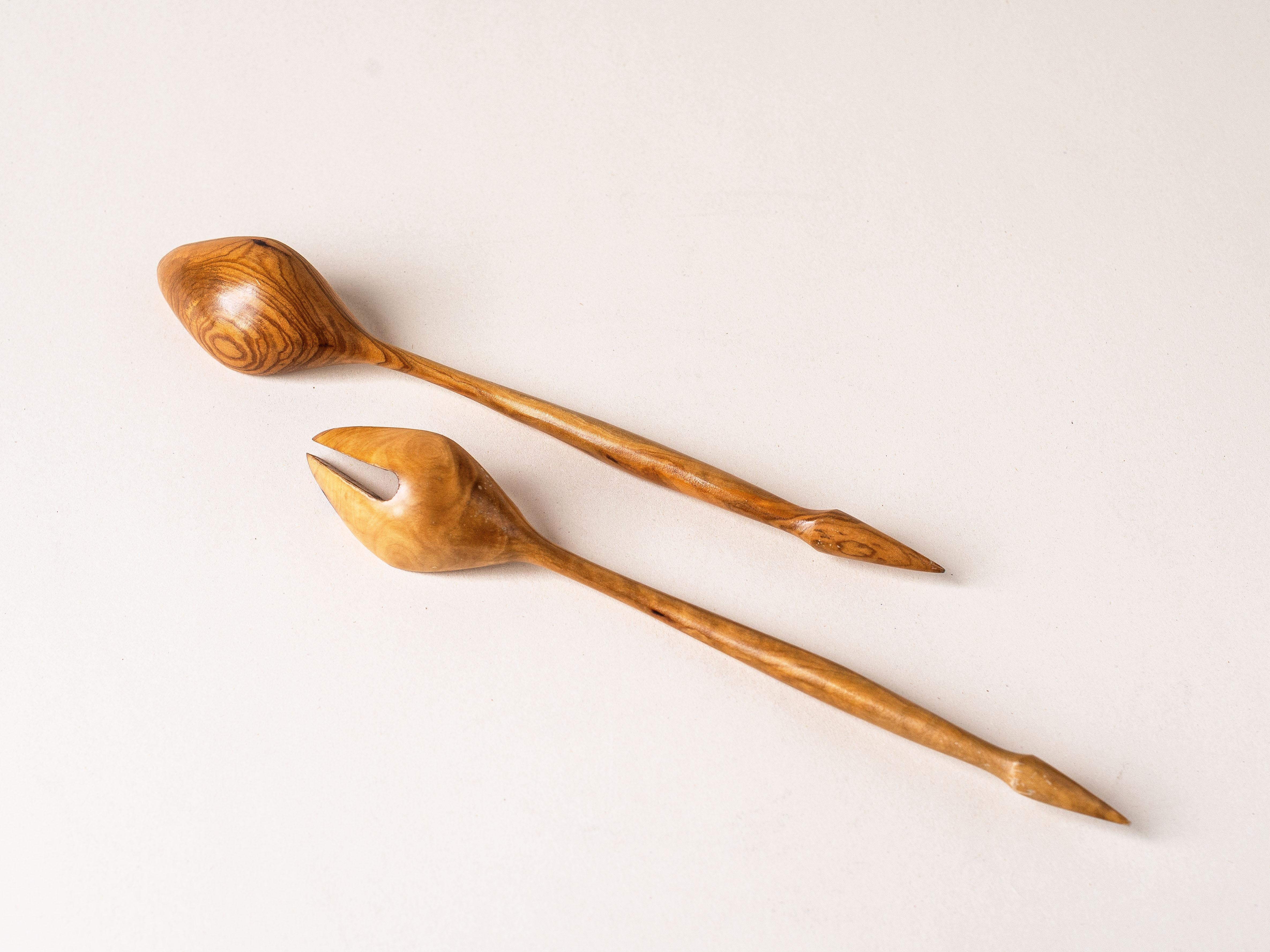 Olive Wood Salad Servers, France 1970s For Sale 2