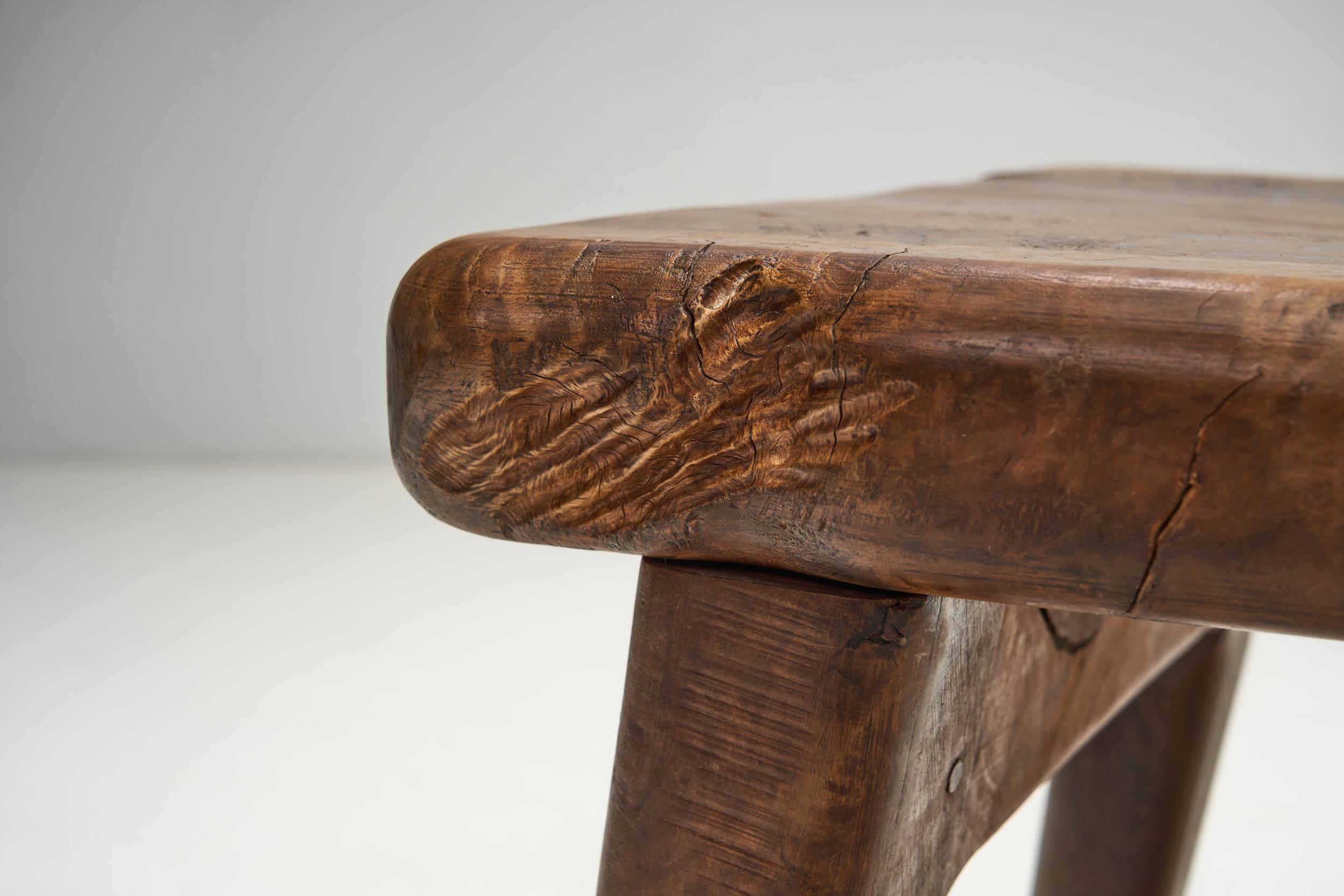 Olive Wood Sculptural High Back French Chairs, France, circa 1970s For Sale 8