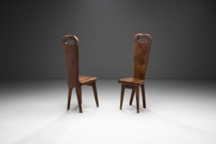 Olive Wood Sculptural High Back French Chairs, France, circa 1970s