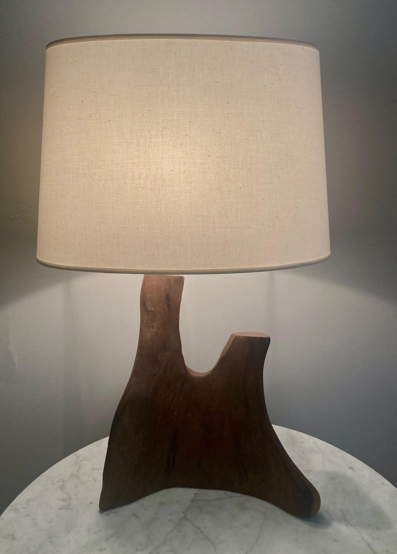French Olive Wood Table Lamp, France, 1950’s