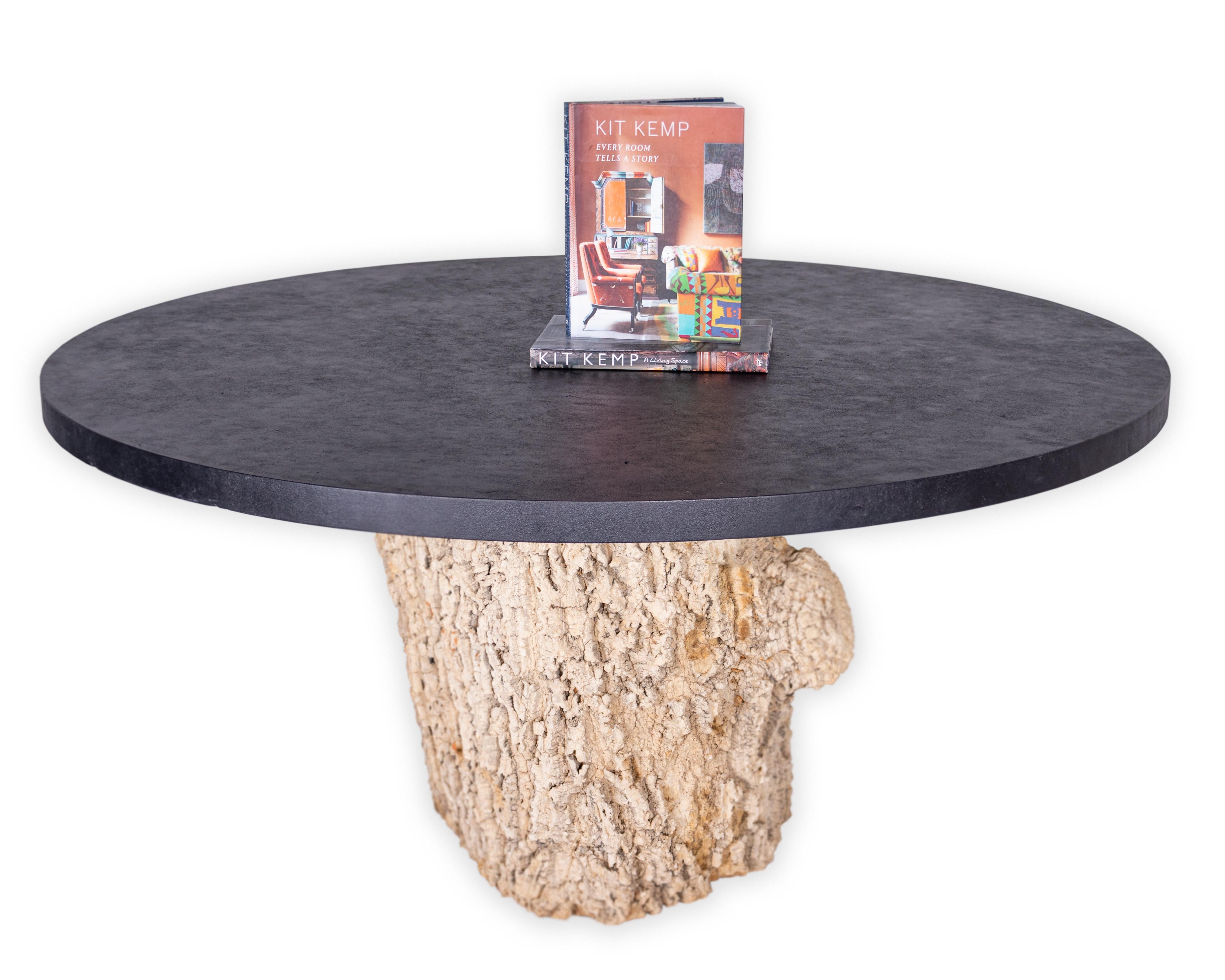 Belgian Olive Wood Trunk Dining Table with a Black Limestone Top