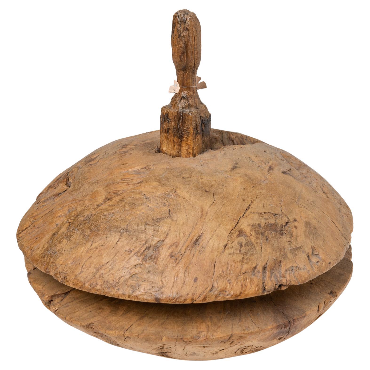 Olive Wood Well Pulley as Sculpture