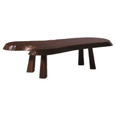 Olive Wooden Live Edge Coffee Table, France, 1960s