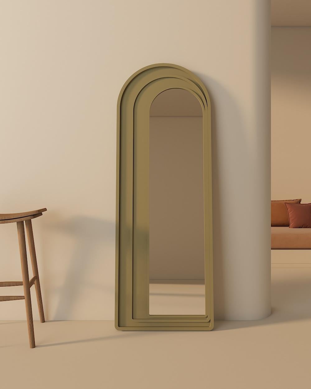 Turkish Olive Yellow Modernist Andalusian Style Lacquered Mirror For Sale