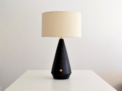 Handmade Ceramic Table Lamp 25" Black With Drum Lampshade