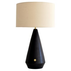 Lampe de table Dimmable de 25 pouces en céramique faite à la main, noire avec abat-jour tambour