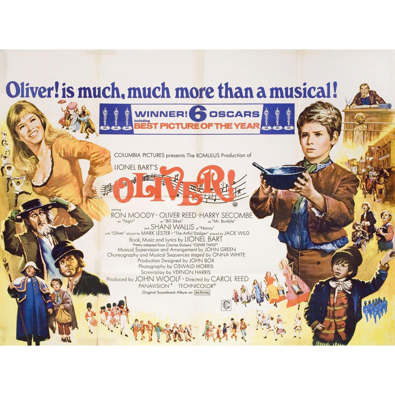 Original 1968 British quad poster for the film Oliver! directed by Carol Reed with Ron Moody / Shani Wallis / Oliver Reed / Harry Secombe. Good very good condition, folded with tape stains on rear. Many original posters were issued folded or were