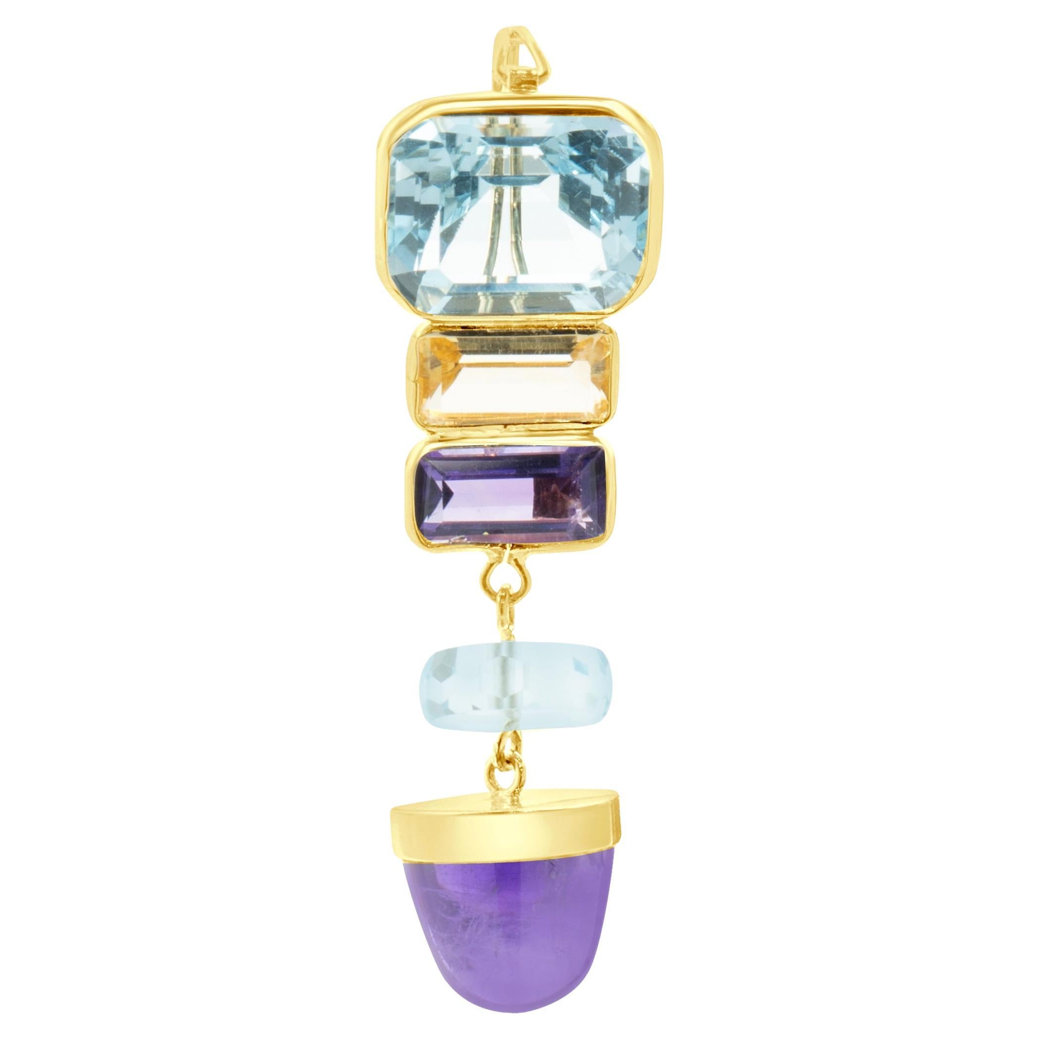 Oliver B 14 Karat Yellow Gold Multi Gemstone Drop Pendant